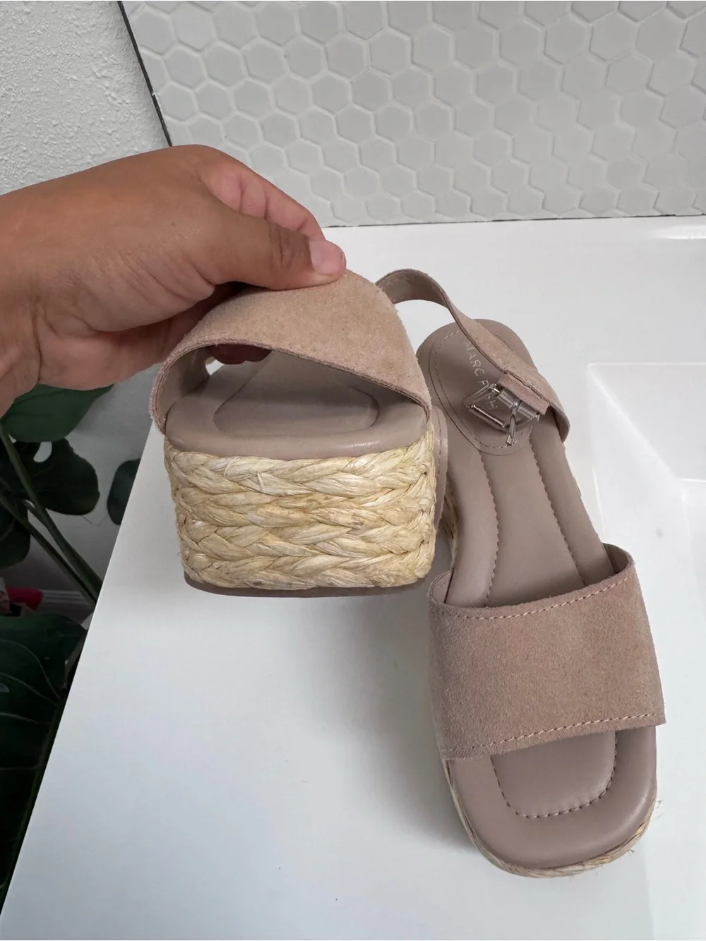 Marc Fisher Nude Platform Espadrilles Sandal With Ankle Strap Perfect Summer